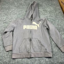 Puma Fleece Full Zip Up Hoodie Sweatshirt, Charcoal Grey, Youth Kids Girls 16