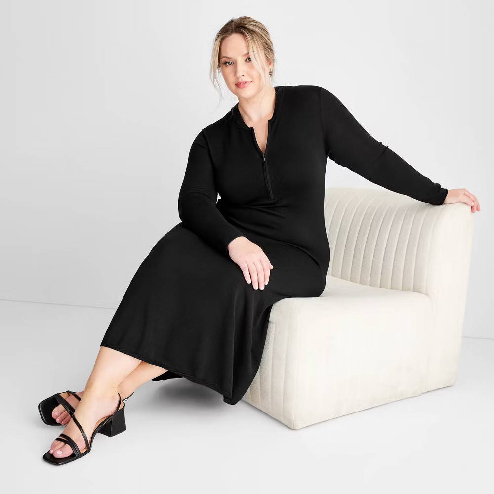 Women's Long Sleeve Sweater Maxi Dress - Future Collective Black 3X