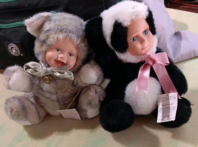 Geppeddo Casey Kitten & Paige Panda Porcelain Face Doll Plush 8  Adorable