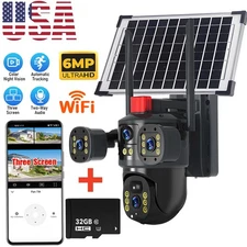 Solar Battery Wireless 3 Lens Security Camera 360° PTZ Outdoor Wifi CCTV IP Cam~