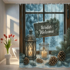 Winter Welcome Shower Curtain for Rustic Holiday Decor