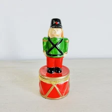 Limoge Box Toy Soldier Red Drum Hinged Trinket Box 4 1/2" Christmas Porcelain