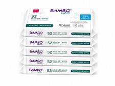 Bambo Nature Aqua Wet Wipes 5 packs (260 Wipes) Plastic Free Sensitive Skin