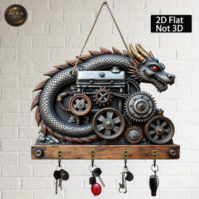 Wand Schlüsselanhänger 30cm - Steampunk Organizer 2D 4 Haken Eingang