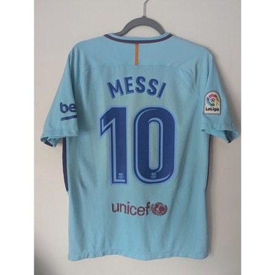 Barcelona 2017-18 Away Messi Jersey Medium Blue Nike Soccer Shirt