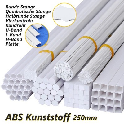 ABS Polystyrol Kunststoff Rohr Rund Vierkant Stab U/L/H Profil Streifen Platte
