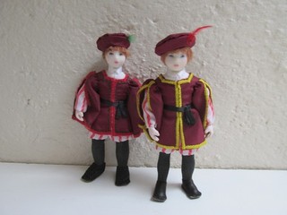 Two Artisan Tudor style Doll House Miniature Pageboys by Teresa Thompson 1:12