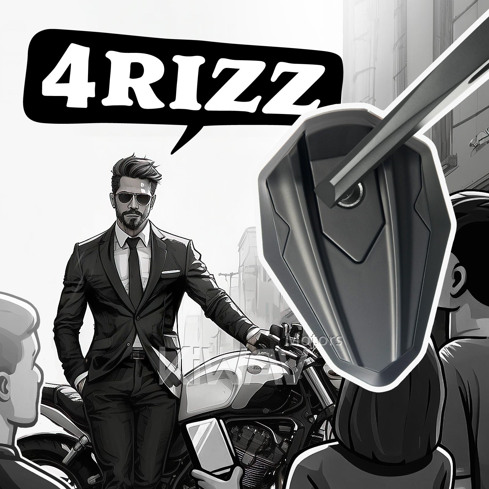 Bar end mirrors 4Rizz black fits Moto Guzzi 05-17 Griso OEM threaded bar