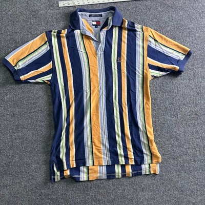 Tommy Hilfiger Polo Mens Size M Multicolor Vertical Stripe Cotton Preppy Logo