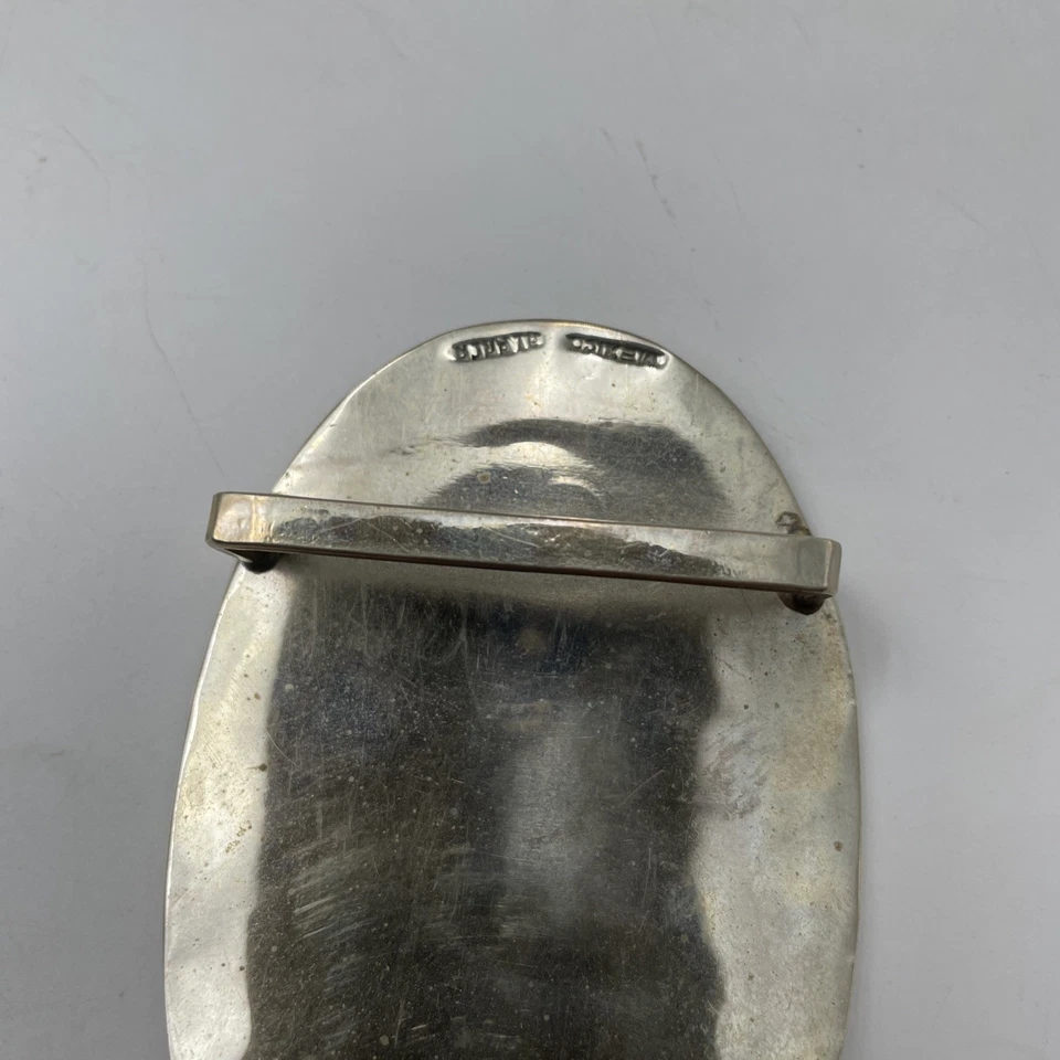 VTG Alpaca Silver Belt Buckle Horse Design w/ Crushed Turquoise? Inlays 3.25" - Image 2 of 4