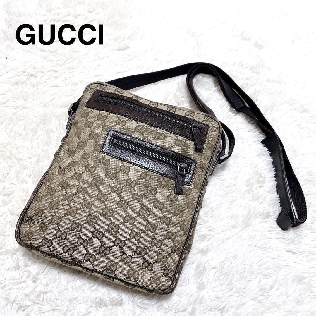 GUCCI GG Canvas Shoulder Bag with Leather Trim