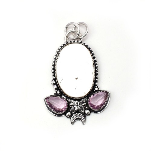 Natural Mother-Of-Pearl Gemstone 925 Sterling Silver Handmade Jewelry pendant - Picture 2 of 7