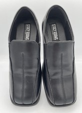 Stacy Adams Boys Sz 6 M Nate Black Faux Leather Square Bicycle Toe Dress Loafers