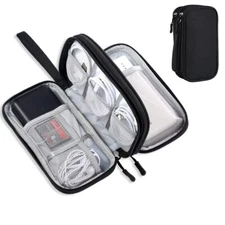 Small Black Tech Organizer Travel Pouch Cables Power Bank Chargers Earphones