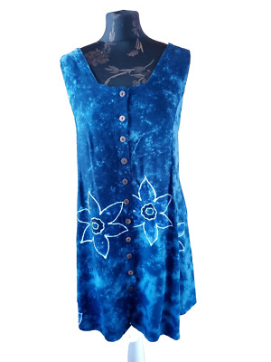 ASIA, Trägerkleid, blau, Gr. M, geknöpft, Rückenschnürung, Blumen, 100% Rayon