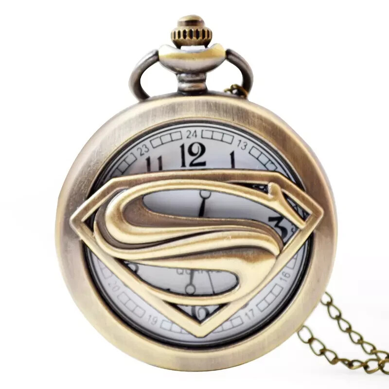 Superman Retro Bronze Vintage Antique Quartz Pocket Watch Great Xmas Gift  New