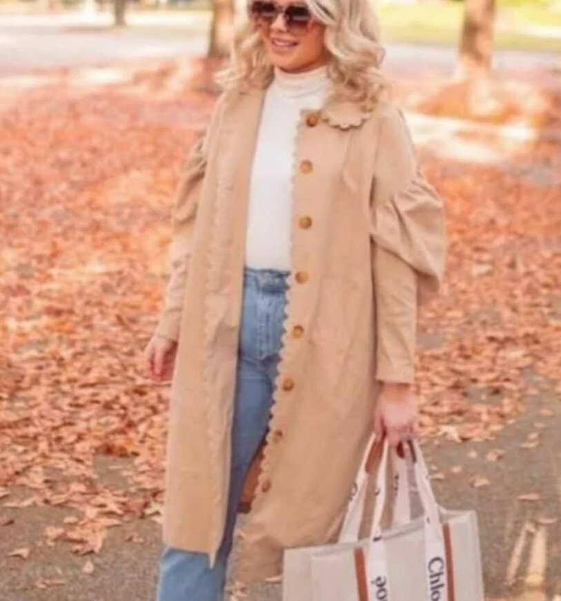 Kika Vargas x Target Tan Trench Coat Scalloped Edge Long Jacket