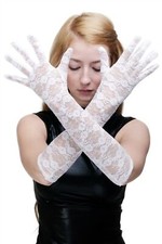 Burlesque Guanti di Rete Pizzo Pizzo Lungo Bianco Z074