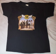 VTG 80s REO SPEEDWAGON T SHIRT MEDIUM BLACK SCREEN STARS ROCK BAND LOGO CONCERT