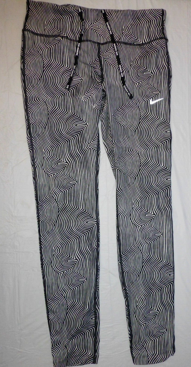 Women's Nike Running Dri-Fit Black White Finger Print Pattern Leggings M | eBay UK