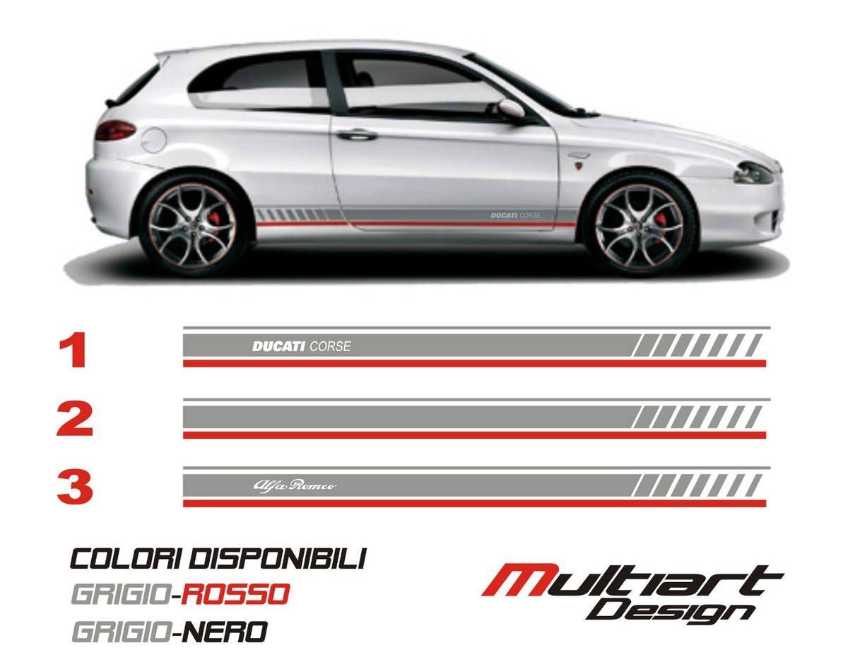 COPPIA KIT FASCE LATERALI ADESIVI STICKERS PER ALFA ROMEO 147