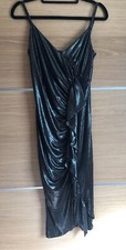 M&S Size 6 Silver Evening Dress Shimmer Metallic Ruffle Christmas Party New Year