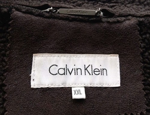 Chaqueta Calvin Klein Para Hombre XXL Imitación Piel de Oveja Marrón Bolsillos - Imagen 11 de 14
