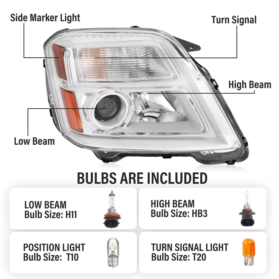 Left Right Chrome Projector Headlights Headlamp For GMC Terrain 2010-2015 W/Bulb - Image 2 of 4