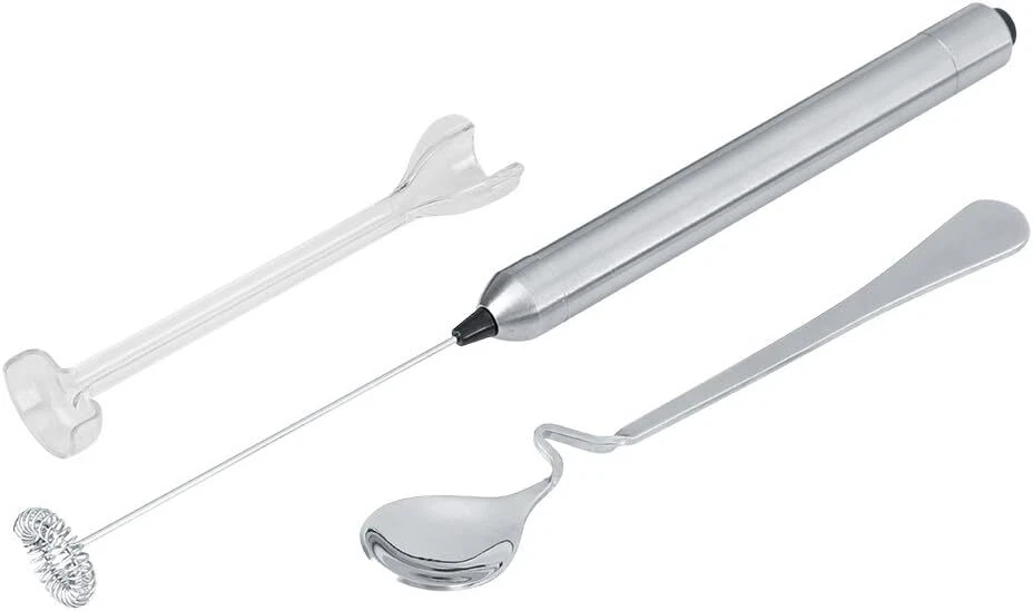 Milk Frother - Stainless Steel Handheld Foam Maker with Spoon, Battery...
