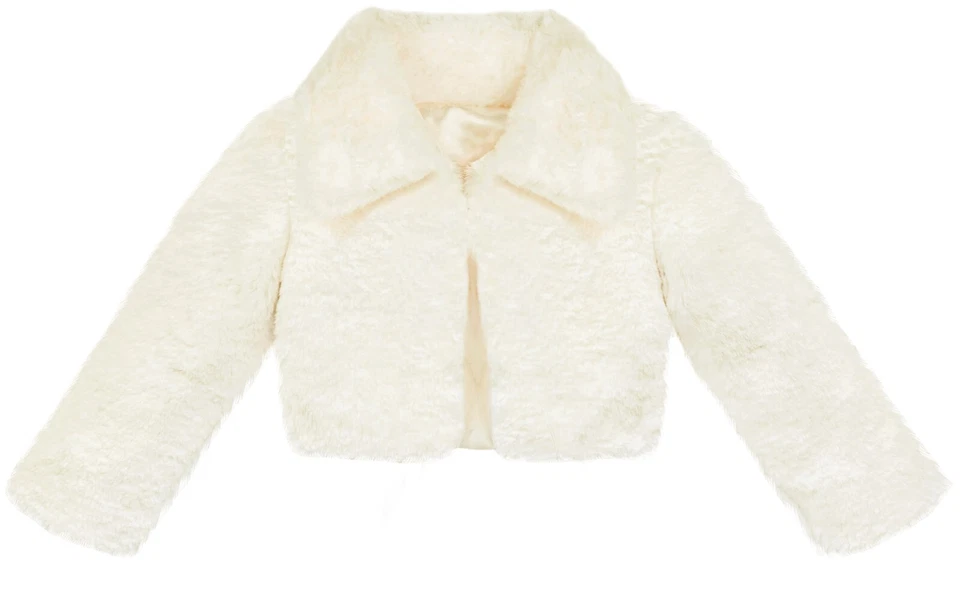 Girls Faux Fur Bolero Shrug Button Closure Cozy Jacket - Image 2 of 4