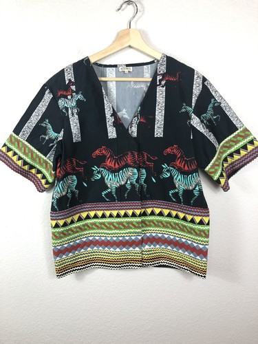 SUNO Black Zebra Modern Tribal button top Women's Size 6