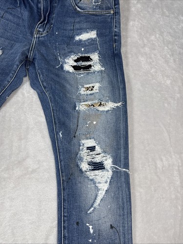 Embellish Men's Rip & Repair Patchwork Distressed Skinny Fit Denim Reptile - Picture 4 of 11