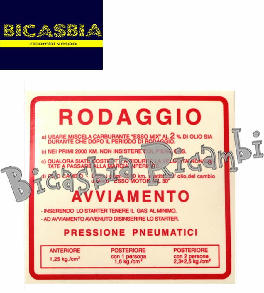0651 Tags Adhesive Sticker Running-In Red 2% 1,25 KG Vespa 50