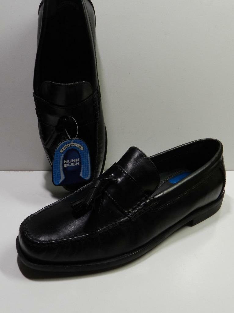 ZAPATOS HOMBRE NUN BUSH CUERO NEGRO NUEVOS CON ETIQUETAS TALLA-9M BORLAS SIN CORDONES