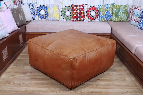 30''Real Premium Quality Moroccan Leather Ottoman Footstool Vintage Pouffe - Picture 2 of 6