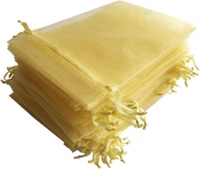 50Pcs 4X6 Inch Gifts Wrap Bags Gold, Organza Sheer Fabric Bulk, Drawstring Reusa