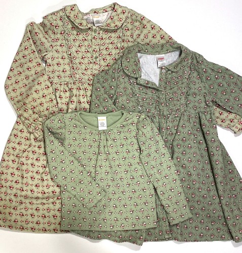 LOT 2 Green Floral Corduroy Prairie Dress Gymboree Shirt Top Girl Size 5, 6, 10