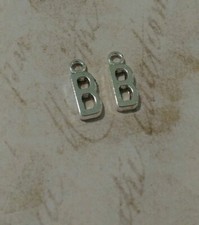 2 Letter B Charms Alphabet Pendants Uppercase Antiqued Silver