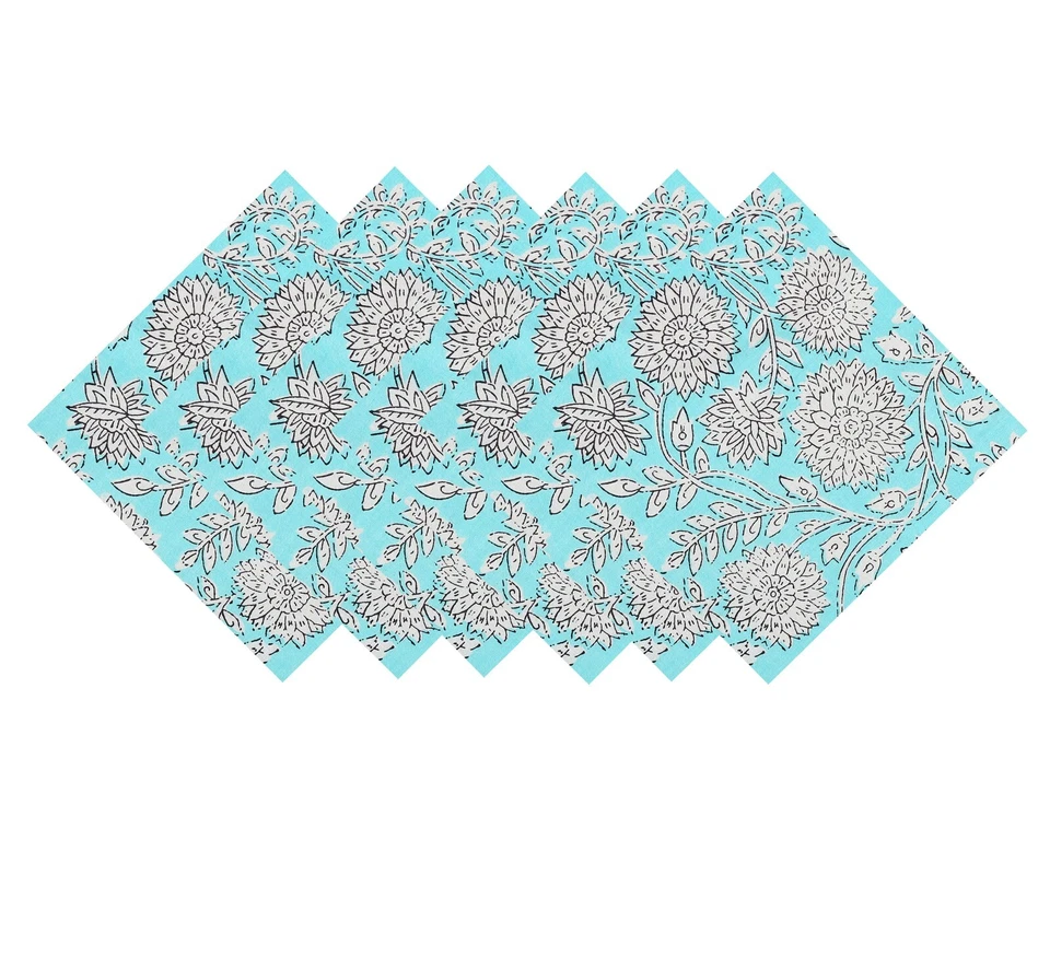 Sun Flower Hand Printed 100% Cotton Voile Fabric Table Napkins Set Of 12 Pcs - Image 4 of 4