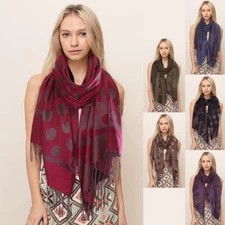 Do Everything in Love Women Designer Polka Dot Pashmina Scarf with Fringe