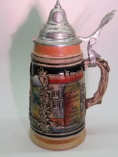 Ceramic Beer Mug Stein w/ Lid ~ INNSBRUCK, Austria ~ Goldenes Dachi Europabrucke