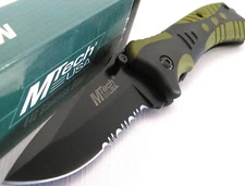 MTech OLD VERSION Linerlock Rubberized Hdl Knife GlassBreak 7.7/4.5/3.2 MT519GN