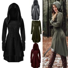 Cosplay Costumes Hooded Robe Lace Up Pullover Long Hoodie Dress Cloak Halloween