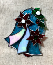 Stained Leaded Glass Bell Suncatcher Ornament Multi-Layered Dated 2002 Signed
