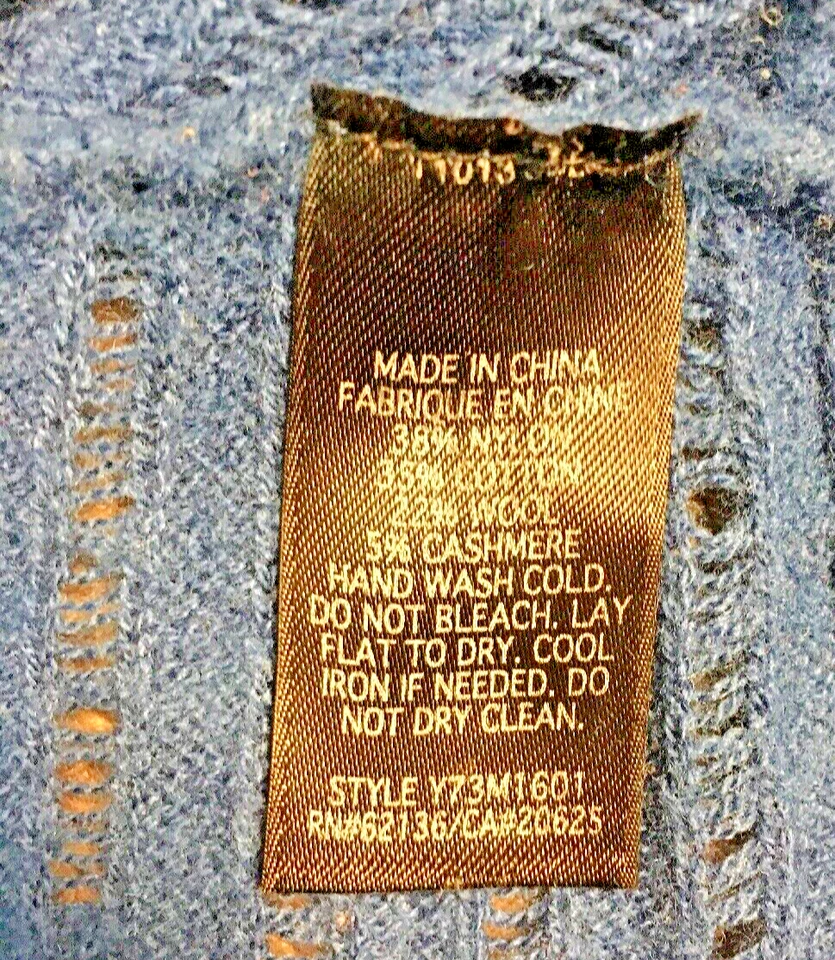 Suéter Guess Algodón Lana Cachemira Cuello en V Manga Dolman, Azul XS Foto 4 de 4