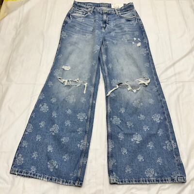 Arizona Women's Distressed Low Rise Wide Leg Baggy Blue Denim Jeans Juniors  11