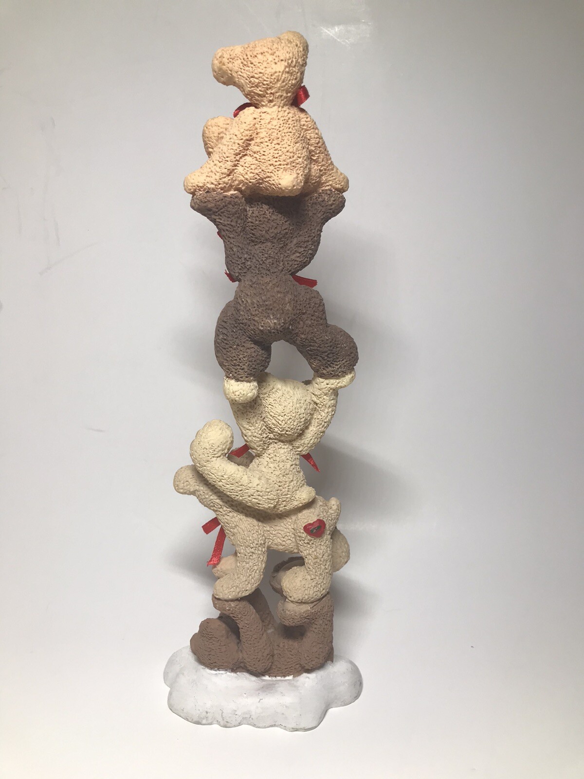 Kurt S Adler Stacked Teddy Bears Bows 10in. Ceramic Holiday Statue Figure