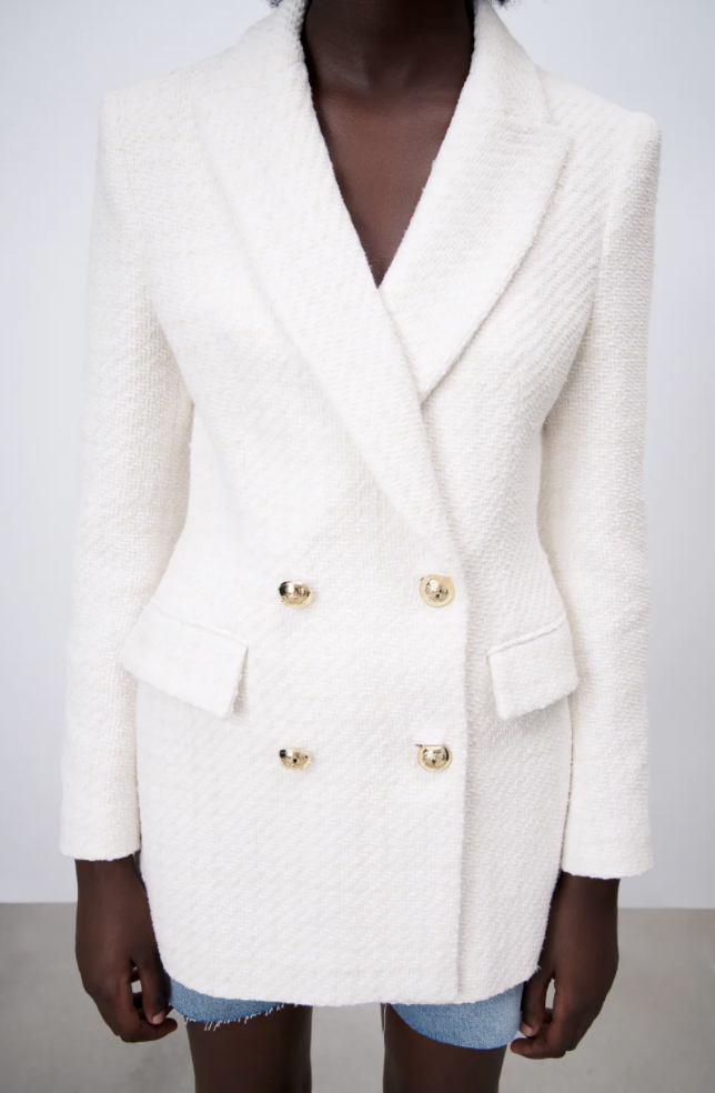 Blazer Long Jacquard Blanc Zara – Taille S, Neuf Avec étiquette