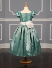 Ladybug Collection 1189 Flower Girl Dress Formal Taffeta Green White Bow 5 200
