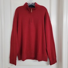 Land's End Men's Red Burgundy Bedford Rib Quarter Zip Pullover Sweater Mock. LG